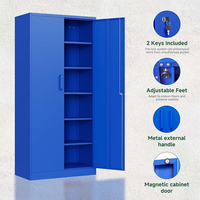 Letaya Metal Garage Storage Cabinets with Lock Door and Adjustable Shelves, Steel Tool Cabinets for Home,Office,Warehouse Organisieren (Blue) - Image 4