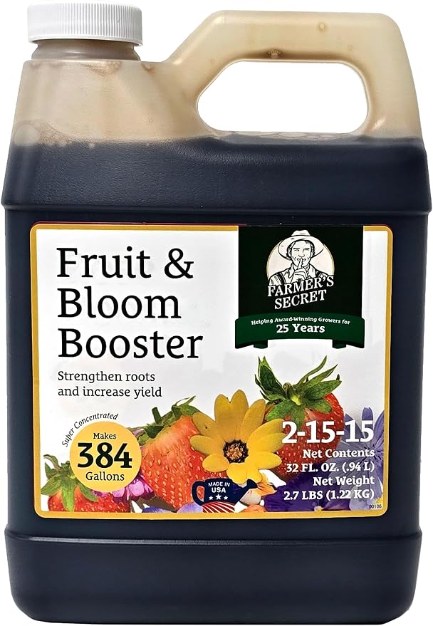 Farmer’s Secret Fruit & Bloom Booster Fertilizer (32oz) - Super Concentrated - Boosts Flowering and Yield on All Varieties of Fruits, Vegetables and Flowers by FarmersSecret