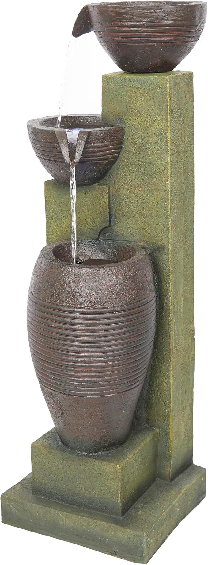 Alpine Corporation 32" Tall 3 Tier Basins Water Fountain with LED Lights, Waterfall Decor, Elegant Cascading Water Feature for Garden, Patio, Yard & Outdoor Spaces, Multi-Color