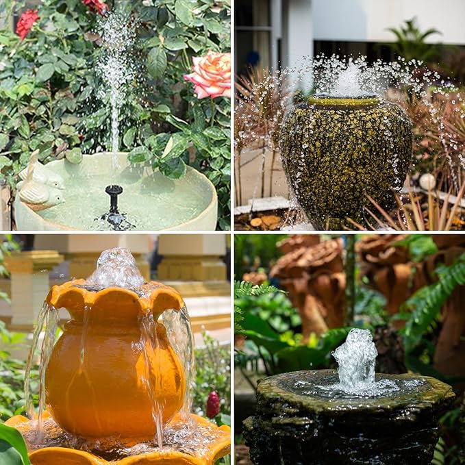 AMZtime Solar Fountain Pump with Separate Solar Panel, 2.5W Solar Water Pump with 6 Nozzles and 10ft Cable, Outdoor DIY Solar Powered Water Fountain for Bird Bath, Garden, Fish Tank, Pond, Patio