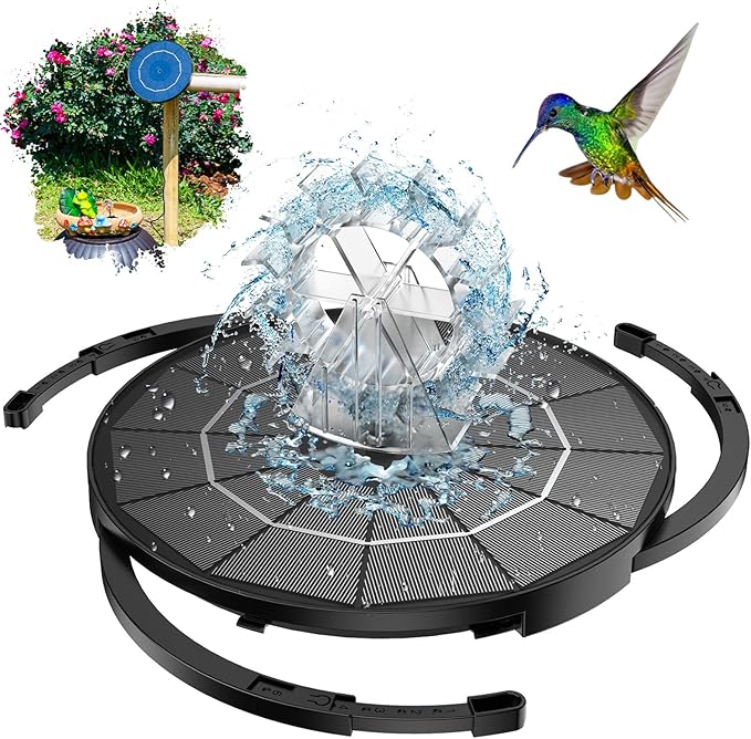 AISITIN 3.5W Solar Fountain Pump Upgraded 2026, DIY Solar Bird Bath Fountain Kit & Built-in 1200mAh Battery & Windmill 9 Nozzles & 3 Fixed Bracket for Bird Bath, Garden, Pond, Courtyard and Outdoor