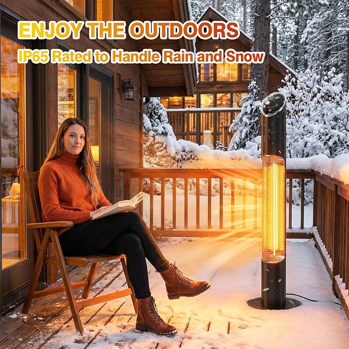 Freestanding Outdoot Electric Heater, Infrared Patio Heater for Outdoor/Indoor Use, 1500W garage heater electric, BLACK