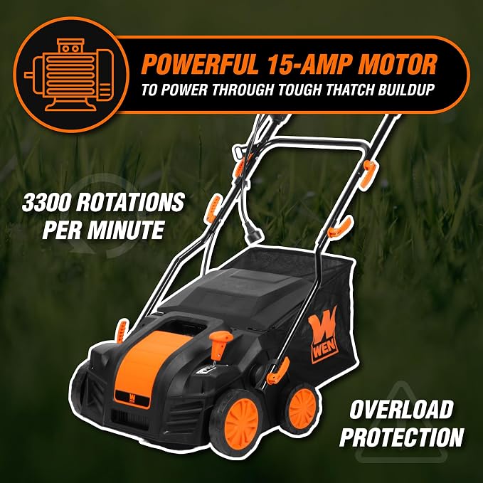 WEN DT1516 16-Inch 15-Amp 2-in-1 Electric Dethatcher and Scarifier with Collection Bag, Black - Image 7