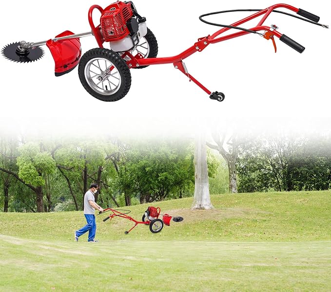 49CC 2-Stroke Gas Lawn Mower, 1800W Gas Powered Lawn Mowers Hand Push Mower with Single-Cylinder Air-Cooled System 7000RPM Walk Behind Brush Cutter Lawn Mower Gas for Orchards Yard Gardens - Image 7