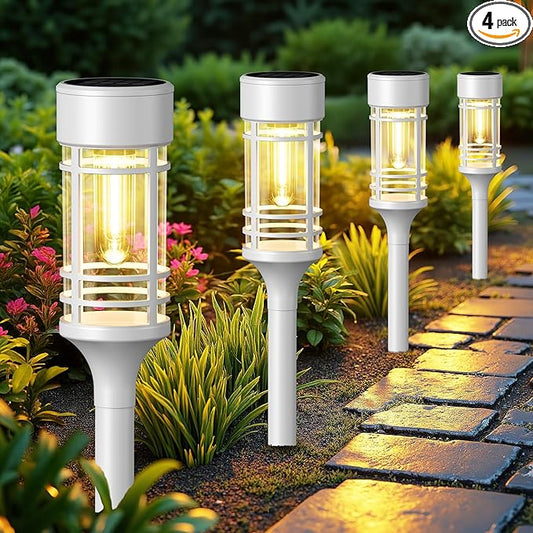 LETMY Solar Pathway Lights Outdoor, 4 Pack Solar Lights Outdoor Waterproof IP65, Bright Garden Light for Yard Walkway Driveway Landscape Garden Decor（White）