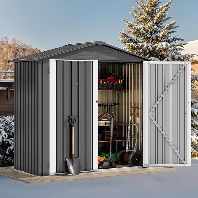 DWVO 6x4ft Outdoor Storage Shed, Weatherproof Tool Shed w/Locking Entry & Ventilation for Grass Cutter, Bike, Equipment, Courtyard, Garden (Dark Gray) - Image 2