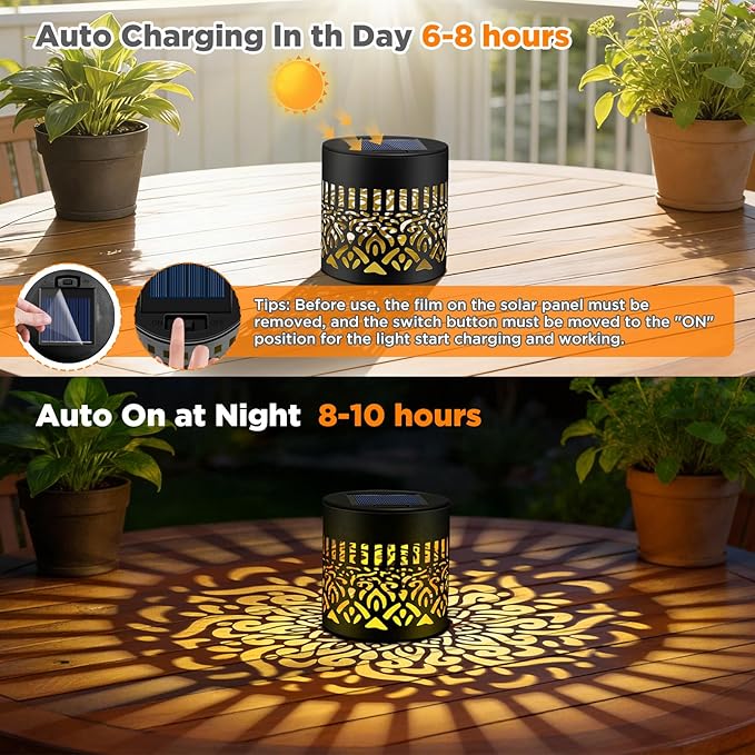 Forlivese 4 Pack Solar Powered Fence Lights, Metal Mandala Solar Lights Outdoor, LED Hanging Solar Lanterns Garden Decor for Yard, Porch, Backyard, Gifts for Mother Grandma, Warm White