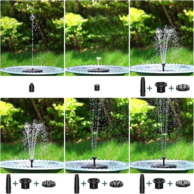 AISITIN 3.5W Solar Bird Bath Fountain Pump, Solar Fountain Pump for Bird Bath with 6 Nozzles, Solar Powered Water Fountain Pump for Garden, Ponds, Pool, Fish Tank, Aquarium and Outdoor, Black