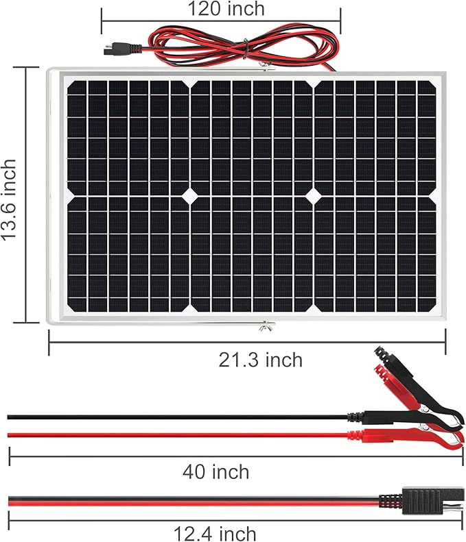 SOLPERK Solar Panel Kit 30W 12V, Waterproof Solar Battery Trickle Charger Maintainer + Upgrade Waterproof Controller + Adjustable Mount Bracket for Boat Car RV Motorcycle Marine Automotive - Image 7