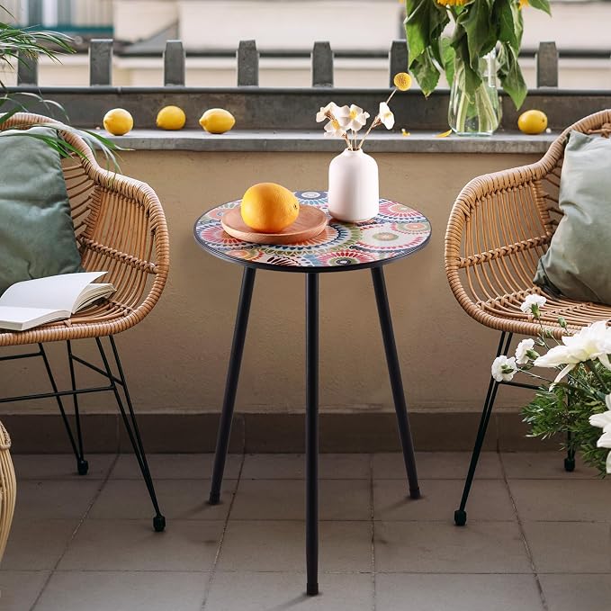 1 Pack Metal Outdoor Side Table Small Outside Round End Table for Patio Modern Accent Garden Corner Table for Small Spaces, Balcony, Porch, Weather-Resistant, Plant Stand Indoor - Image 5