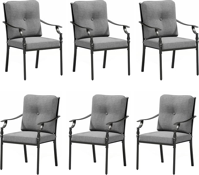 Sophia & William Outdoor Patio Dining Chairs Set of 6, Heavy Duty Outdoor Furniture Chairs with Thickened Cushions, Wrought Iron Deck Chairs for Backyard, Poolside, Balcony and Garden by SophiaWilliam