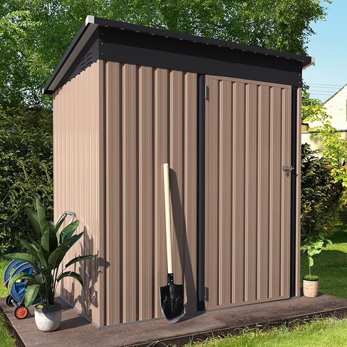 AECOJOY 5' x 3' Outdoor Storage Shed, Small 3x5 Metal Sheds & Outdoor Storage Clearance Steel Yard Shed kit with Lockable Door, Utility and Tool Storage Garden Shed for Backyard, Patio and Outside use - Image 6
