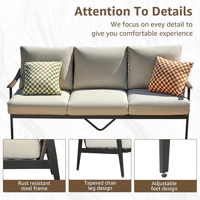 NATURAL EXPRESSIONS 8 Pieces Patio Furniture Set, Outdoor Furniture Sofa Sectional Modern Metal Patio Conversation Set with High Back Wicker Backrest & Loveseat for Balcony, Backyard, Deck, Porch