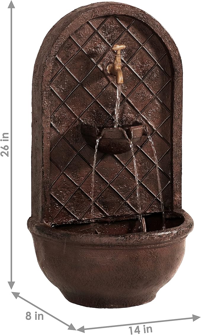 Sunnydaze 26" Outdoor Wall Water Fountain with Pump and Panel - Bronze - Messina - Solar-Powered