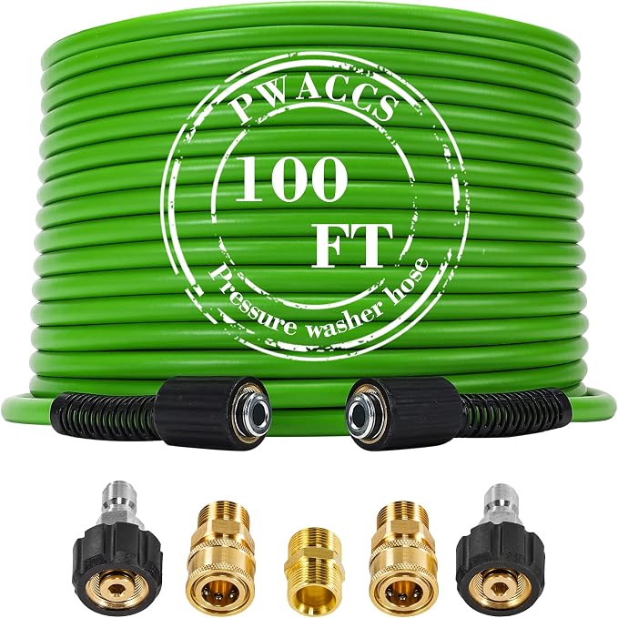 PWACCS Pressure Washer Hose for Power Washer – 3600 PSI Kink Resistant Pressure Washing Extension Hose 100 FT x 1/4" – Universal Electric Power Wash Hose for Replacement – Compatible with M22 Fittings by PWACCS