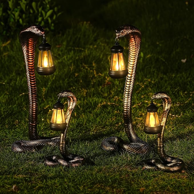 19.29'' Garden Outdoor Statues Snake with Solar Lantern,Lawn Decor Snake Statue for Patio,Balcony,Yard Ornament - Unique Housewarming Gifts,Haunted House Prop and Christmas Decorations