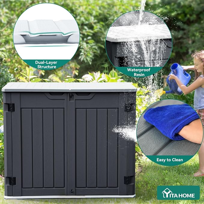 YITAHOME Outdoor Horizontal Storage Sheds w/o Shelf, Weatherproof Resin Tool Shed, Multi-Opening Door for Storage of Bike, Trash Cans, Garden Tools, 35 cu ft, Waterproof, Lockable, Dark Gray - Image 2