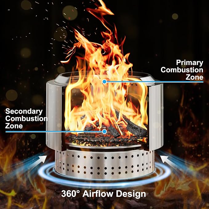 19.5 inch Smokeless FirePit with Waterproof Bag & Poker, Stainless Steel Outdoor Smokeless Fire Pit, Wood Burning Fire Pit for Patio, Camping, Backyard - Image 4