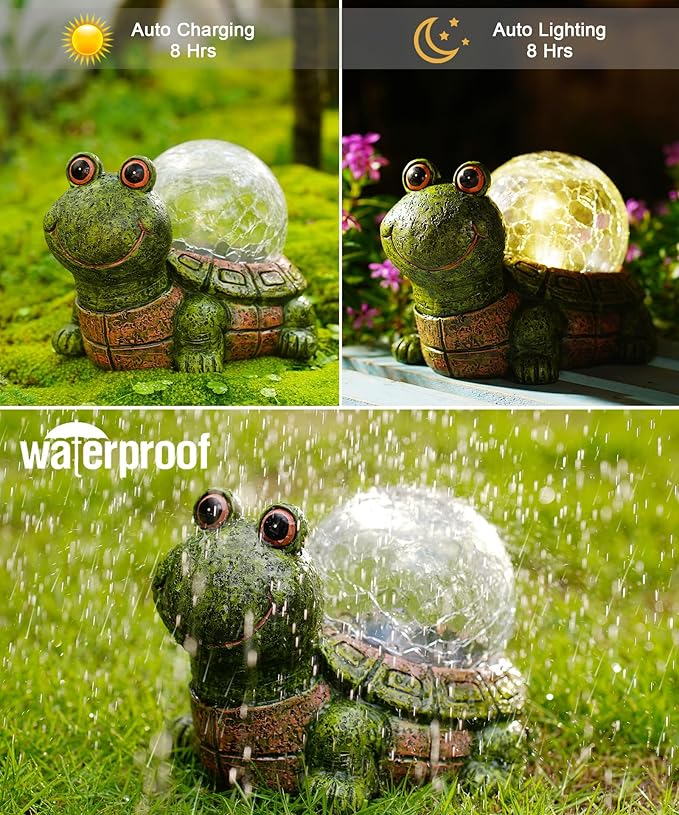 Nacome Solar Turtle Garden Statue Lights: Outdoor Figurine with Glass Ball Lighting Decorations Lawn Ornaments Porch Patio Balcony Yard - Birthday Gifts for Mom Grandma Women(Green)