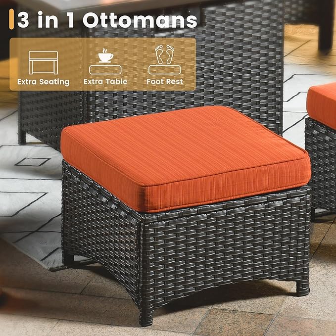 HOOOWOOO Patio Furniture Set,6 Piece Outdoor Furniture Set with Swivel Chairs,Wicker Patio Conversation Couch Chairs Ottoman Set,Orange Red