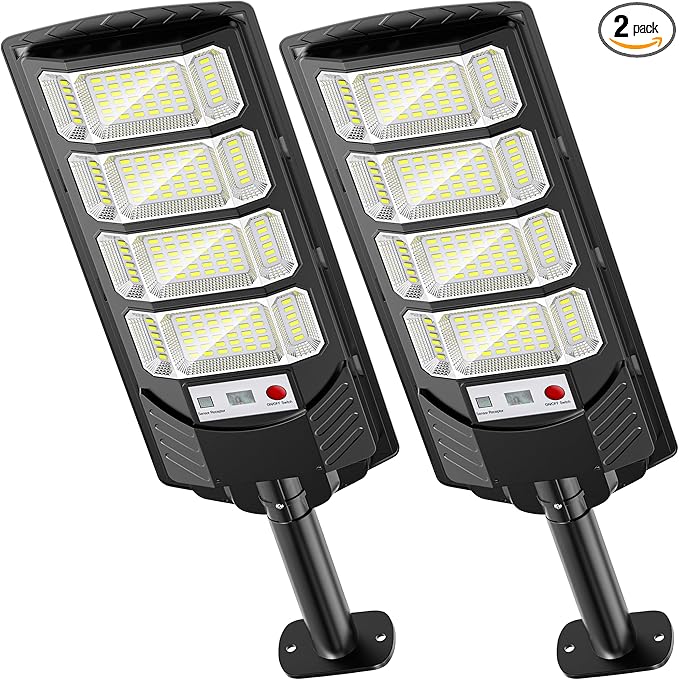 Solar Lights Outdoor, Wide Angle Solar Street Light, 6500K Solar Flood Lights with Outdoor Motion Sensor,IP66 Waterproof, Solar Security Lights for Courtyards, Gardens, Yard 2Pack