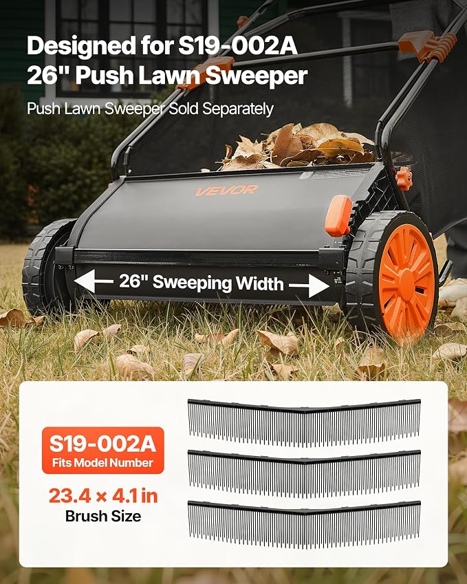 VEVOR 3 Packs Lawn Sweeper Brush Replacement, Compatible with VEVOR 26 in Lawn & Leaf Collector Sweepers, Yard Sweeper Brush Paddle with Durable V-Shaped Bristles for Easy Grass Leaf Cleanup - Image 2
