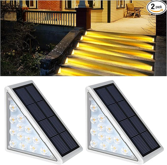 LED Solar Step Lights Waterproof Outdoor Stair Lights, Warm White Solar Deck Light IP67 Solar Decoration Lights for Yard, Patio, Garden, Walkways, Front Door, Pathway, Driveway, Porch 2PK