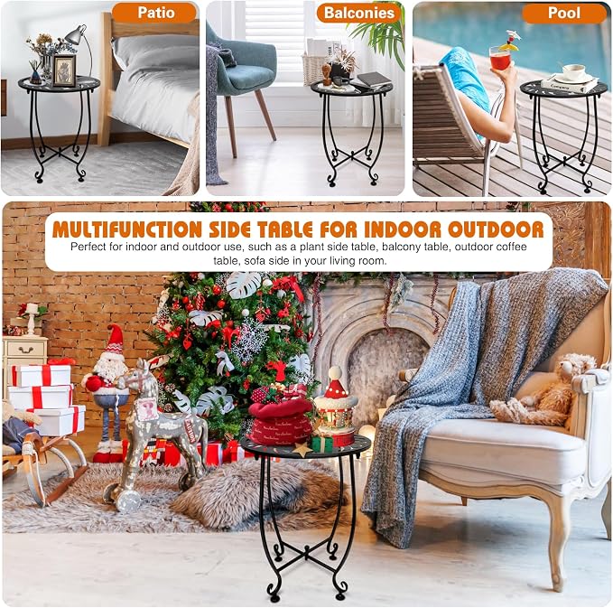 Outdoor Side Table for Small Spaces, Versatile 14 Inch Round Metal End Table for Patio Balcony Yard Porch Garden Bedside, Anti-Rust and Waterproof Accent Table for Indoor Outdoor Use, Easy Assembly - Image 5