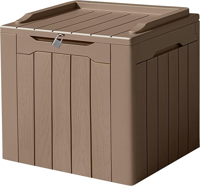 Devoko 31 Gallon Waterproof Outdoor Storage Box Resin Deck Box Lockable and UV Resistant for Patio Furniture,Garden Tools (Light Brown) by DEVOKO