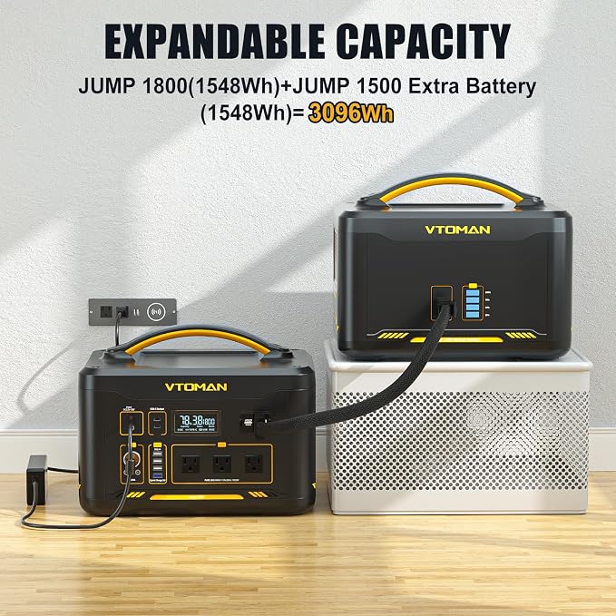 Vtoman 3096Wh Solar Generator with Extra Battery Included, 1800W (Peak 3600W) LiFePO4 Battery Power Station for Power Outages, RV, Camping, Emergencies - Image 2