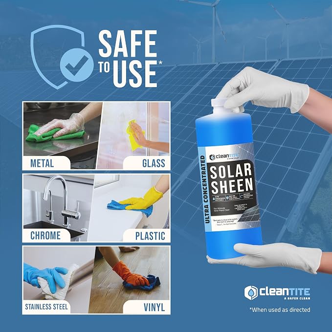 Solar Panel Cleaner Solar Sheen (Makes 128 Gallons) - Super Concentrated Glass & Solar Panel Cleaning, Remove Oils, Fingerprints & Water Spots - (32 oz) - Image 6