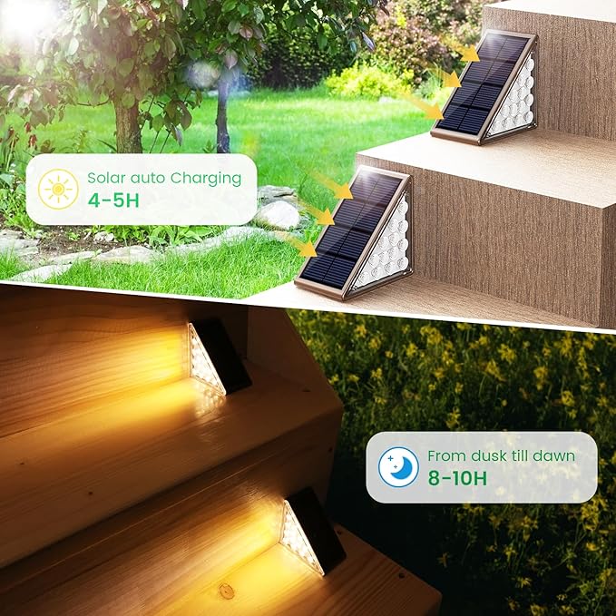 Solar Step Lights for Outside,24pack Solar Stair Lights Outdoor Waterproof IP67,Outdoor Deck Step Light,Solar Outdoor Lights for Staircase,Patio(Warm Brown)