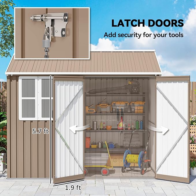 Outsunny 8' x 6' Outdoor Storage Shed, Metal Garden Shed with Window & Double Lockable Door, Outdoor Tool Shed Storage with Sloped Roof for Backyard, Patio, Garage, Lawn, Brown - Image 6