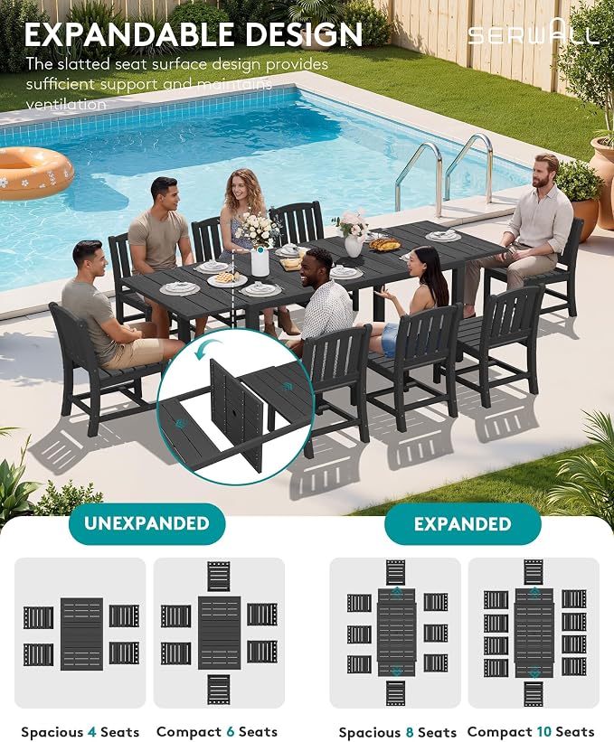 SERWALL Outdoor Dining Chairs Set of 4, All-Weather HDPE Patio Armless Chairs Suitable Outdoor Dining Table, Black - Image 4