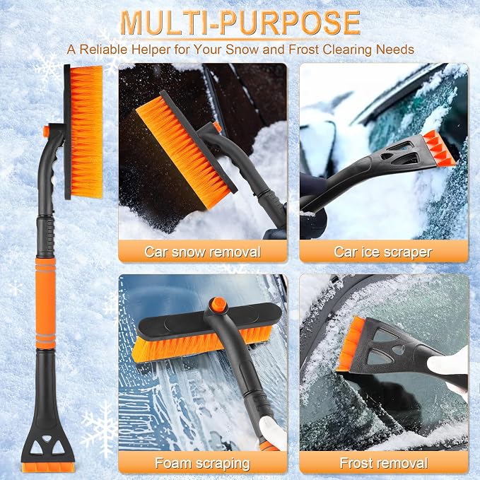 LivTee 32" Extendable Ice Scraper & Snow Brush for Car Windshield, 360?? Rotating Snow Removal Tool for Cars, Trucks & SUVs, Automotive Winter Essentials & Car Accessories for Men, Orange - Image 6