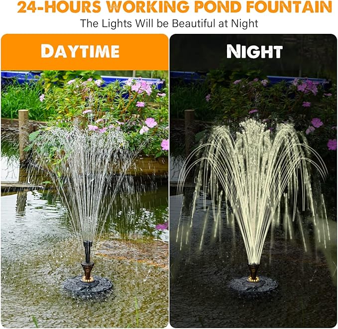 Yzert Small Pond Fountain with 32.8ft Power Cord Adapter, Electric Waterfall Fountain 12 Warm White Lights Outdoor Pool Fountain with Double Tiers