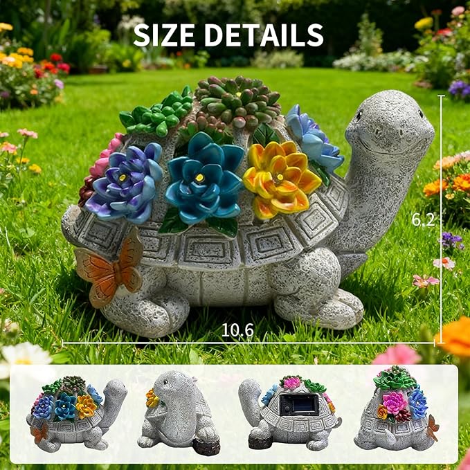 Solar Turtle Garden Statue with 7 LED Lights-Outdoor Decorative Tortoise Figurine Lighting for Patio,Yard,Lawn-Waterproof Animal Statue,Unique Home Garden Decor Unique Housewarming Gifts