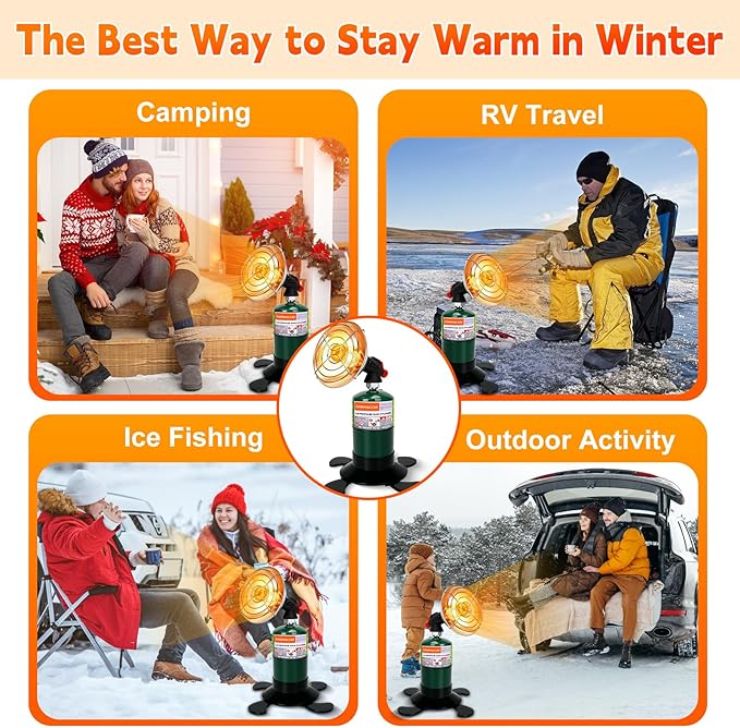 Propane Heater for Camping, Outdoor Space Patio Garage Heaters, Portable Camping Gas Heater with Reinforced Base Propane Gas Tank Holder for Outdoor Camping Hiking Ice Fishing Hunting