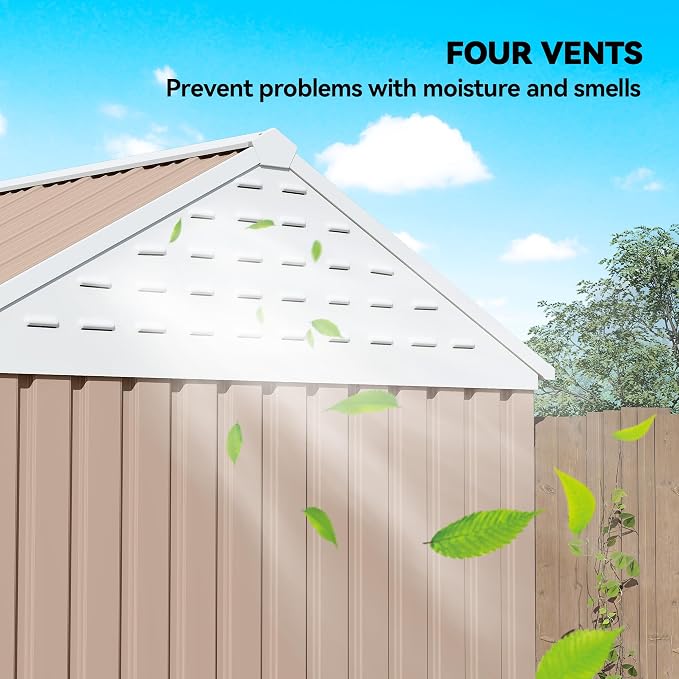Outsunny 8' x 6' Outdoor Storage Shed, Metal Garden Shed with Window & Double Lockable Door, Outdoor Tool Shed Storage with Sloped Roof for Backyard, Patio, Garage, Lawn, Brown - Image 5