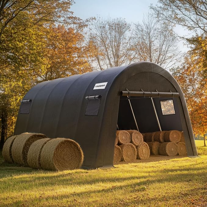 KING BIRD 12' x 20' Oval Pipe Heavy Duty Carport with Roll-up Ventilated Windows for SUV, Full-Size Truck and Boat, Round Style Anti-Snow Car Canopy Outdoor Boat Shelter with Reinforced Ground Bars - Image 10