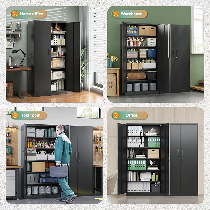 Letaya Metal Garage Storage Cabinets with Lock-72 Tall Tool Organizer Steel Lockers, 5 Adjustable Layers Shelves for Home,Office,Warehouse,Garage,(Black-72“) | with Lock, 72 Tall, Tool Organizer - Image 6