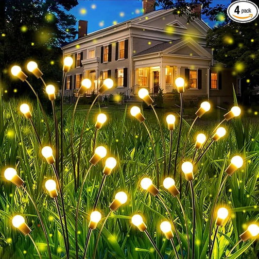 OZS 4 Pack Total 32 LED Solar Garden Lights Fairy Outdoor - Solar Firefly Lights Outdoor, Sway by Wind, Waterproof for Garden Patio Pathway Fairy Decoration (Warm White)