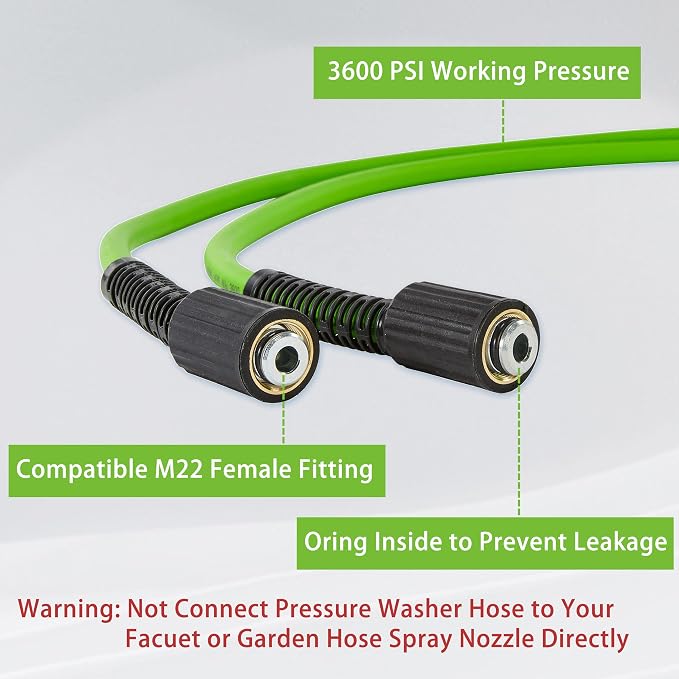 PWACCS Pressure Washer Hose for Power Washer – 3600 PSI Kink Resistant Pressure Washing Extension Hose 100 FT x 1/4" – Universal Electric Power Wash Hose for Replacement – Compatible with M22 Fittings - Image 2
