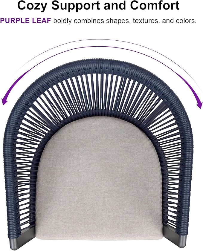 PURPLE LEAF Outdoor Dining Set for 8 All-Weather 9 Piece Patio Aluminium Dining Large Square Table and Rope Weave Chairs Included Cushions for Backyard Decor Kitchen Patio Furniture Set Grey and Navy - Image 5
