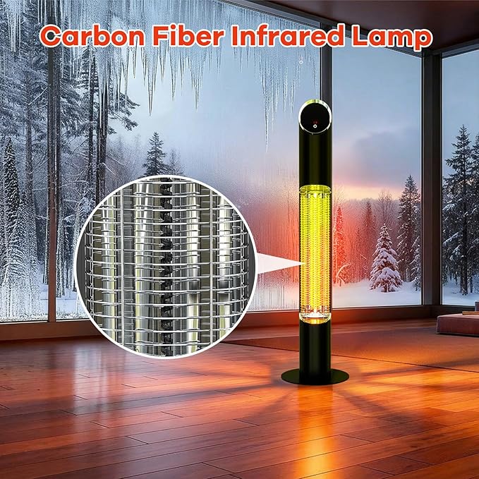 Portable Infrared Heater, Outdoor Electric Patio Heater, Heaters for Outdoor/Indoor Use, Standing Heaters for Patio, Garage, Backyard, 1500W, Black