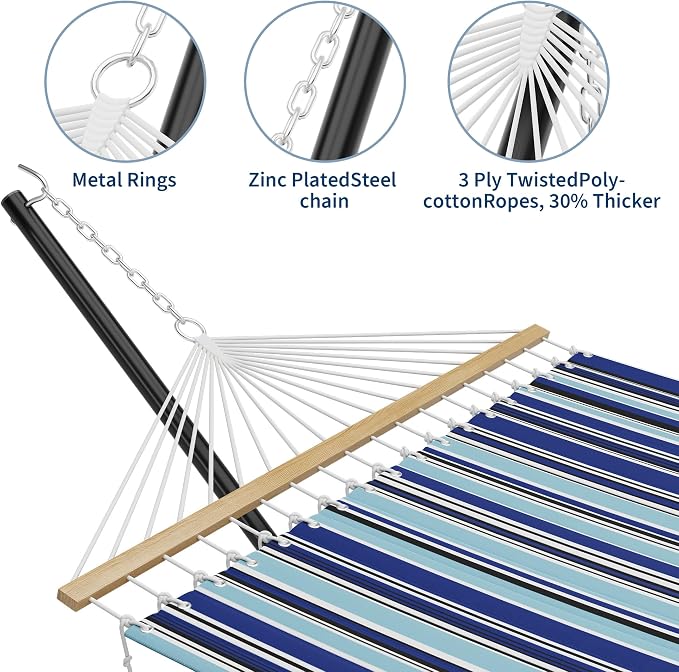 Double Hammock with Stand for 2 Person, Outdoor Freestanding Hammock Bed with 475lb Capacity - Heavy Duty Steel Frame, Quilted Pillow & Portable Carry Bag, Easy Assembly, Blue - Image 4