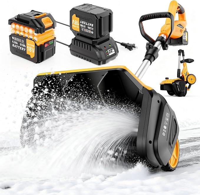 17-Inch Cordless Snow Shovel with Wheels, 9000mAh Brushless Electric Snow Blower Battery Powered, 26Ft Snow Thrower Distance&Adjustable Plate, Snow Removal for Driveway Deck Sidewalks by Lemolifys