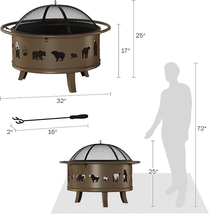 MISC 32" Wood Burning Outdoor Fire Pit with Bear Cutouts by - 32 X 25 Gold - Image 2