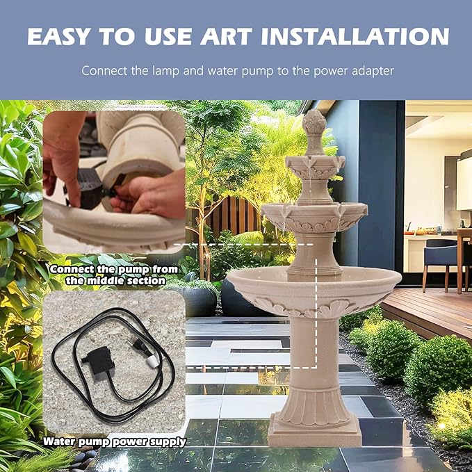 Grepatio Italian Outdoor Water Fountain, 48" H Waterfalls with Pump, 3-Tier Roman Pillar Garden Fountain, Indoor/Outdoor Modern Floor Standing Water Fountains for Garden, Patio, House Decor