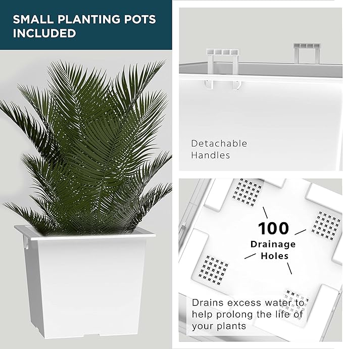 Verel Set of 2 Tall Outdoor Planters - 24 Inch Large Planters with Small Planting Pots – Indoor and Outdoor Rectangular Flower Pots for Front Door, Patio and Deck (White)